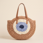 Evil Eye Woven Straw Tote Bag