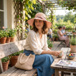 Women's Straw Sun Hat with Floral Ribbon Bow - Image 2