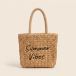 Summer Vibes Woven Straw Beach Tote Bag