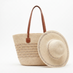 Woven Straw Beach Tote Bag with Zipper Closure