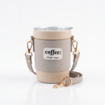 Insulated Coffee Travel Tumbler with PU Leather Sleeve and Shoulder Strap
