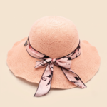 Women's Straw Sun Hat with Floral Ribbon Bow