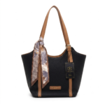 Modern Style Cream & Tan Tote Bag with Scarf - Image 3