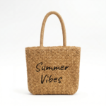 Summer Vibes Woven Straw Beach Tote Bag