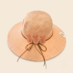 Woven Straw Hat with Beaded Flower Appliqué and Bow - Image 4