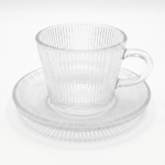 12-Piece Vintage Mixed Embossed Glass Coffee Cup and Saucer Set - Image 3