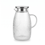 Ribbed Glass Pitcher with Stainless Steel Lid