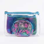 Quilted and Clear Cat Cosmetic Bag Set (3 pcs ) - Image 3