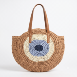 Evil Eye Woven Straw Tote Bag