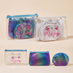 Quilted and Clear Cat Cosmetic Bag Set (3 pcs )