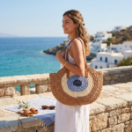 Evil Eye Woven Straw Tote Bag - Image 2