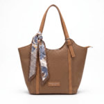 Modern Style Cream & Tan Tote Bag with Scarf - Image 4
