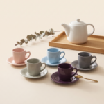 Momaz 12-Piece Ceramic Coffee Mug and Saucer Set (Assorted Pastel & Earthy Tones)