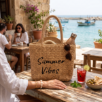 Summer Vibes Woven Straw Beach Tote Bag - Image 2