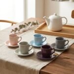 Momaz 12-Piece Ceramic Coffee Mug and Saucer Set (Assorted Pastel & Earthy Tones)