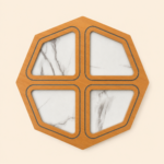 Octagonal Wooden 4-Compartment Serving Tray - White Marble