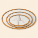 Set of 3 Oval White Marble Print Wooden Serving Trays
