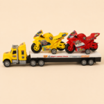 Friction Powered Heavy Cargo Transport Truck with Racing Motorcycles Playset - Image 2