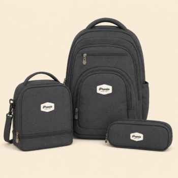 Pronto 18-Inch Three-Piece School Backpack Set – Charcoal Grey