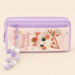 Cat Double-Zipper Pencil Case with Beaded Charm