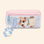 Cat Double-Zipper Pencil Case with Beaded Charm