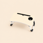 Foldable Laptop Table with Cup Holder and Tablet Slot – Light Wood- 48*29 cm