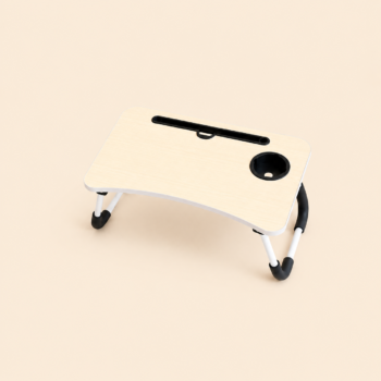 Foldable Laptop Table with Cup Holder and Tablet Slot – Light Wood- 48*29 cm