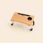 Foldable Laptop Table with Cup Holder and Tablet Slot – Natural Wood - 48*29 cm