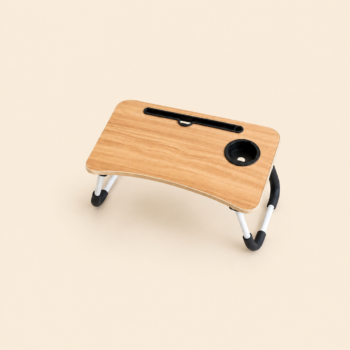 Foldable Laptop Table with Cup Holder and Tablet Slot – Natural Wood - 48*29 cm