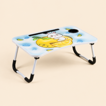 Kids’ Foldable Study Table with Cup Holder and Tablet Slot – Rabbit and Orange Design