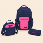 Platinum 18.5-Inch Three-Piece School Backpack Set – Navy Blue and Pink