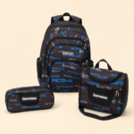 Happy Ordinar Active 18-Inch Three-Piece School Backpack Set – Black and Blue