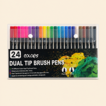 24 Colors Dual Tip Brush Pens Set