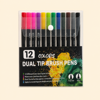 12 Colors Dual Tip Brush Pens Set