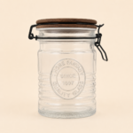 Momaz Home Fantasy Glass Storage Jar with Wooden Clamp Lid 750 ml