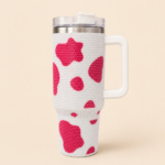 Pink Cow Print Rhinestone Insulated Tumbler with Handle – 40 oz