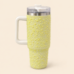 Yellow Pearl Rhinestone Stainless Steel Vacuum Insulated Tumbler with Handle