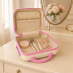 Hardshell Mini Suitcase Cosmetic Case with Embossed Bear and Combination Lock - Image 2