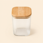 Ribbed Glass Storage Jar with Airtight Bamboo Lid – 300 ml