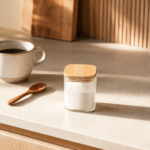 Ribbed Glass Storage Jar with Airtight Bamboo Lid – 300 ml - Image 2