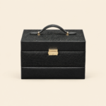 Black Glitter Leather 3-Tier Lockable Jewelry Organizer Box