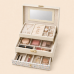 Tweed Accent 3-Tier Lockable Jewelry & Makeup Organizer Box - Image 3