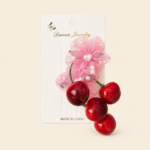 Pink Pearl Flower Cherry Hair Tie Set