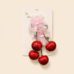 Pink Pearl Flower and Cherry Hair Tie Set