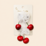 White Pearl Flower and Cherry Hair Tie Set