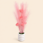 Artificial Feather Pampas Grass & Rose Flower Arrangement in Ceramic Pot