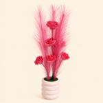 Artificial Feather Pampas Grass & Rose Flower Arrangement in Ceramic Pot - Image 2