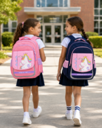 Wanglida Kids Primary School Backpack - Navy Blue & Pink'16' - Image 2