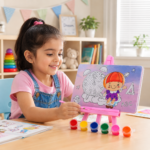 Kids Mini Tabletop Easel Painting & Coloring Set with Paints - Image 2