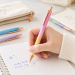 Pastel Gradient Retractable Ballpoint Pen with Rose Gold Accents - Image 2